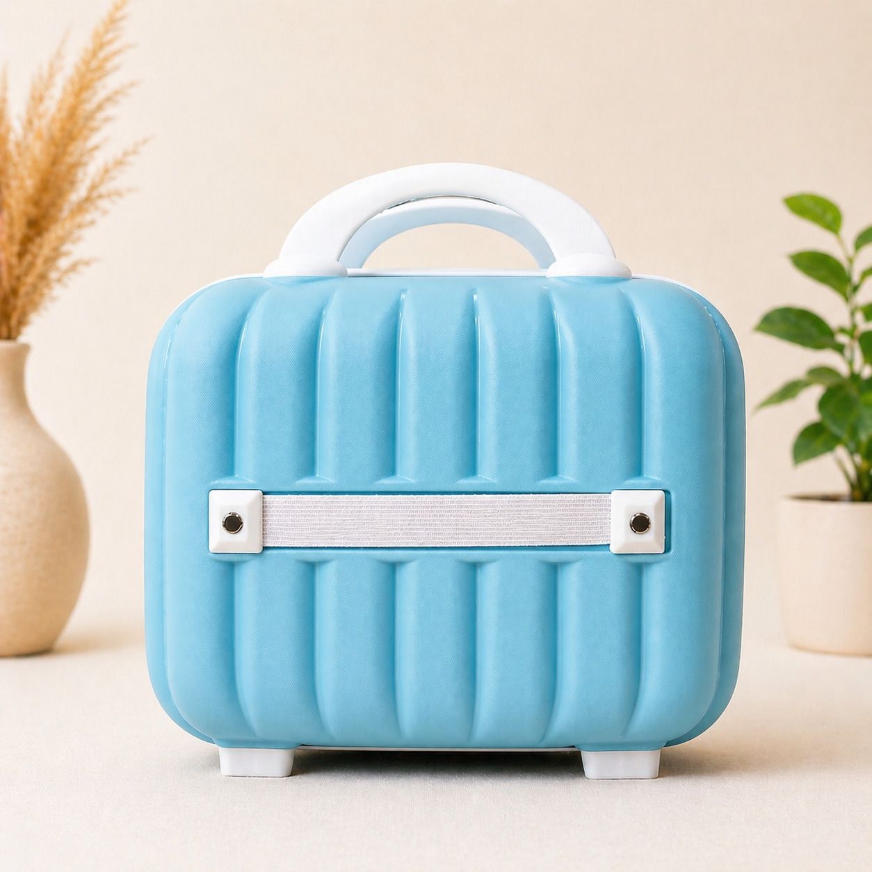 Mini Hard Shell Fiber Vanity Suitcase Travel Makeup Case Sky Blue | pack of 1 Small Travel Bag - small-image-5