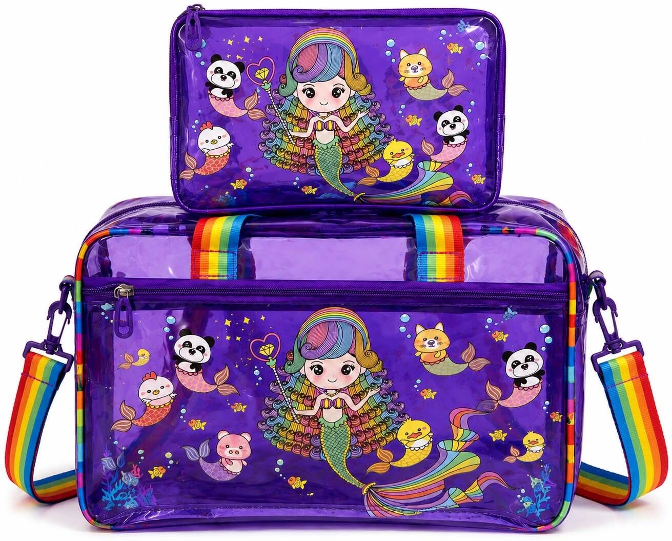 Mermaid Kids PVC Transparent Duffel Bag with Pouch for Travel Picnic Swimming Small Travel Bag-image-21