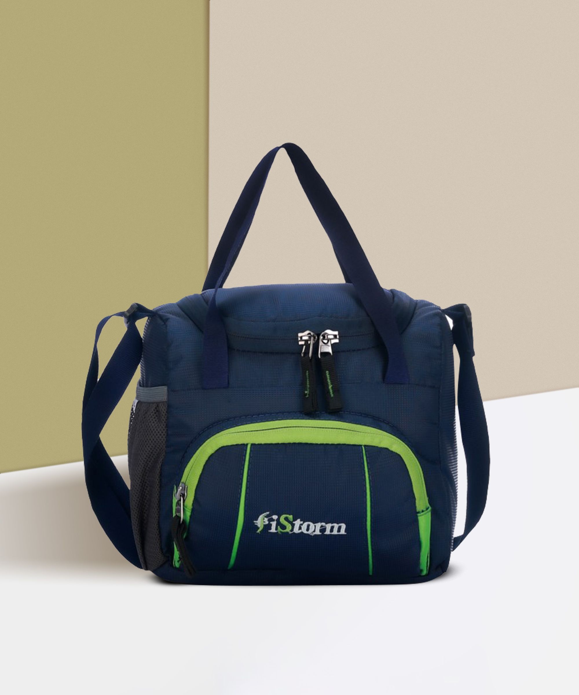 Spice Lunch Bag Navy Blue P Green Zip Small Travel Bag