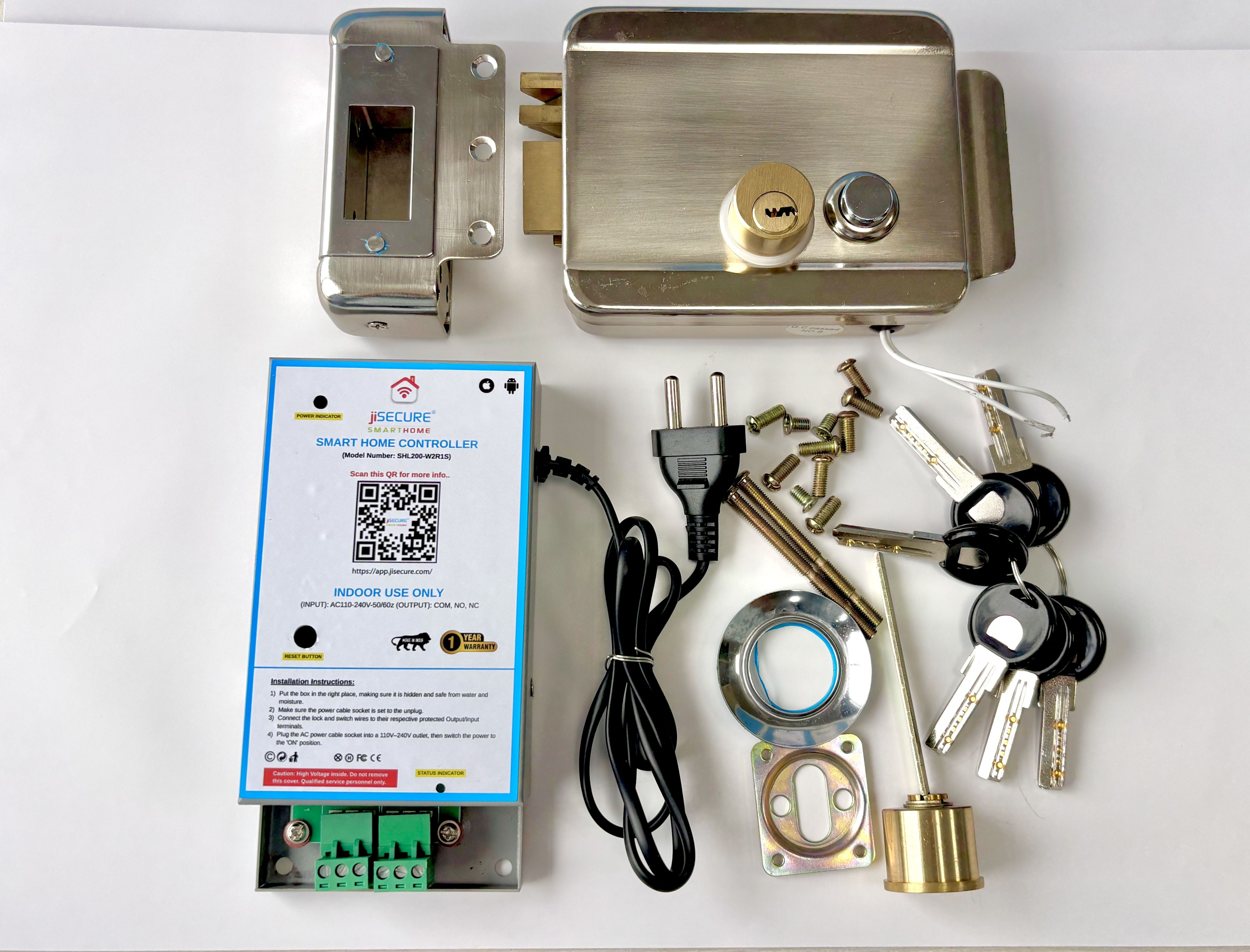 jiSECURE Smart Main Gate Lock Controller | WiFi & Bluetooth | Mobile App Control | Secure Electronic Lock for Homes & Offices Smart Door Lock