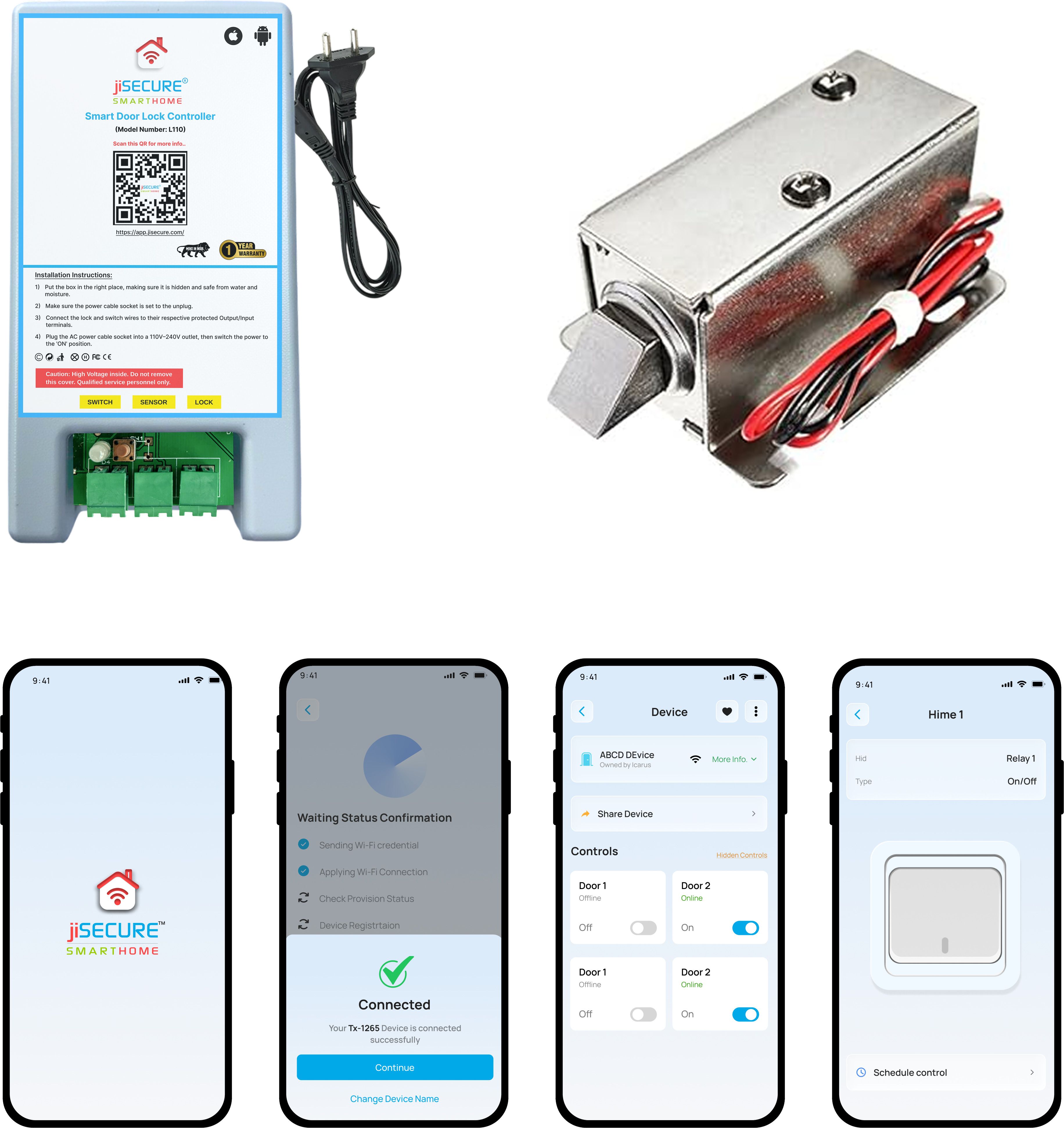 jiSECURE Smart Lock Controller with Solenoid Lock | App & Manual Control | iOS & Android Smart Door Lock