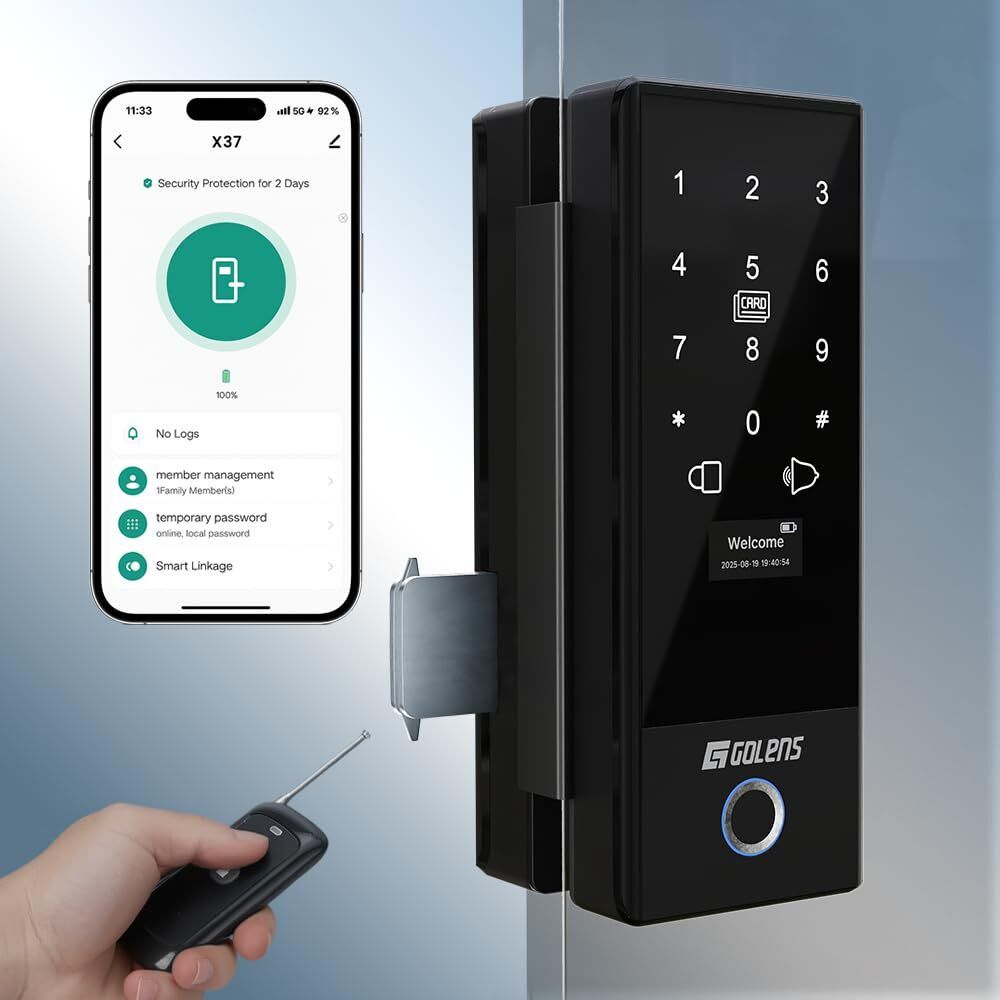 GOLENS X37 Smart Glass Door Lock, WiFi, 6-Way Unlock, Fingerprint, PIN, IC Card Smart Door Lock-picture-46