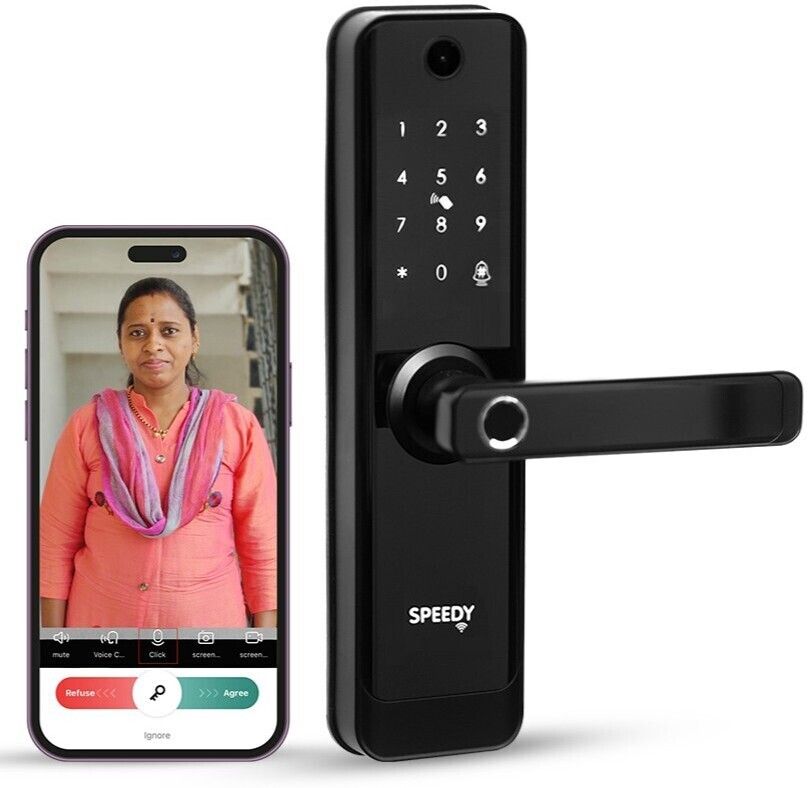 SPEEDY ATOM-i Smart Wi-Fi Door Lock with Built-in Camera | Mobile App, Fingerprint, PIN, RFID Card & Manual Key | Door Thickness: 35-80 mm Smart Door Lock-image-0