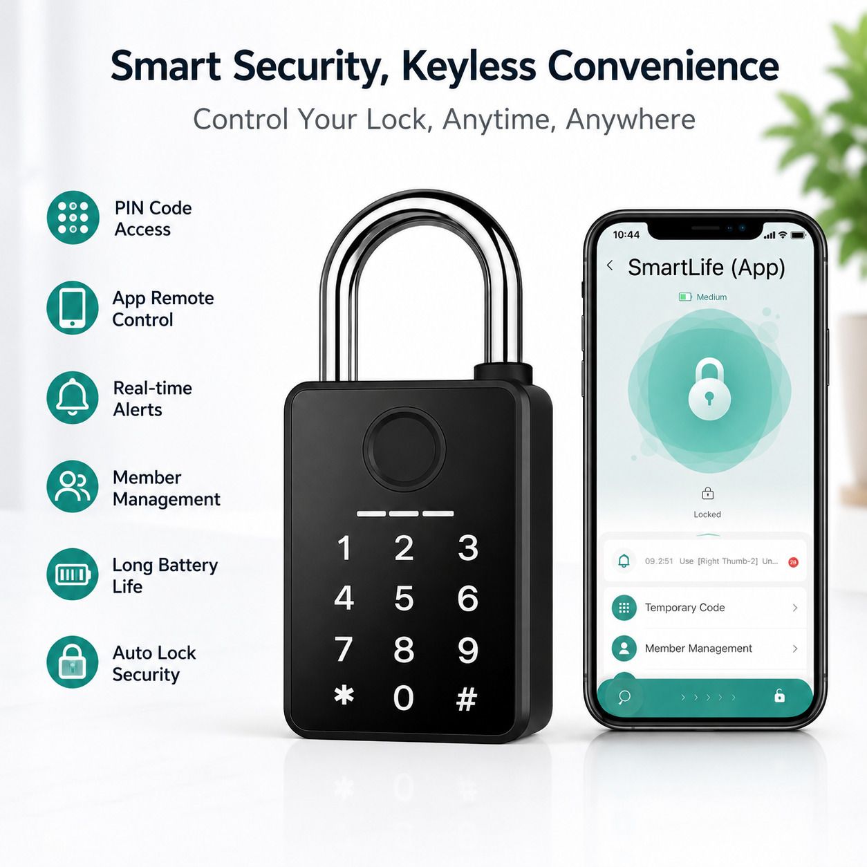 AERYS Smart Lock Fingerprint & Password Padlock | 5-Way Unlock | Lock for Gym, Office, Home, Luggage, Gate – Waterproof & Long Smart Door Lock-image-11