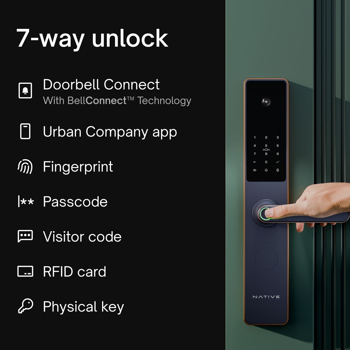 NATIVE By Urban Company Lock Pro with Camera Unlock & Doorbell Connect | 7-Way Unlock |Free Installation Smart Door Lock-picture-44