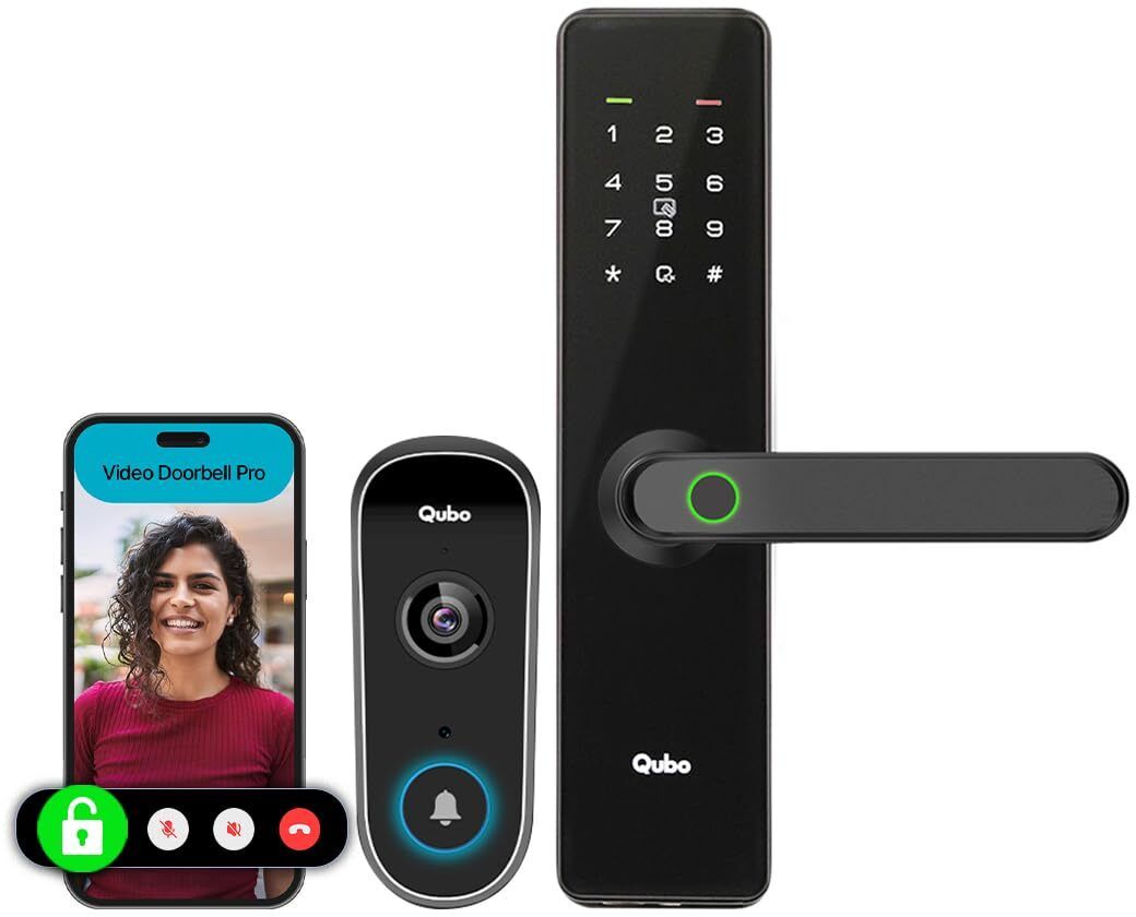Qubo Essential Lock Black + Video Doorbell Combo|Remote Unlock via Video Call Screen|2-Way Talk|AI Alerts Smart Door Lock-image-5