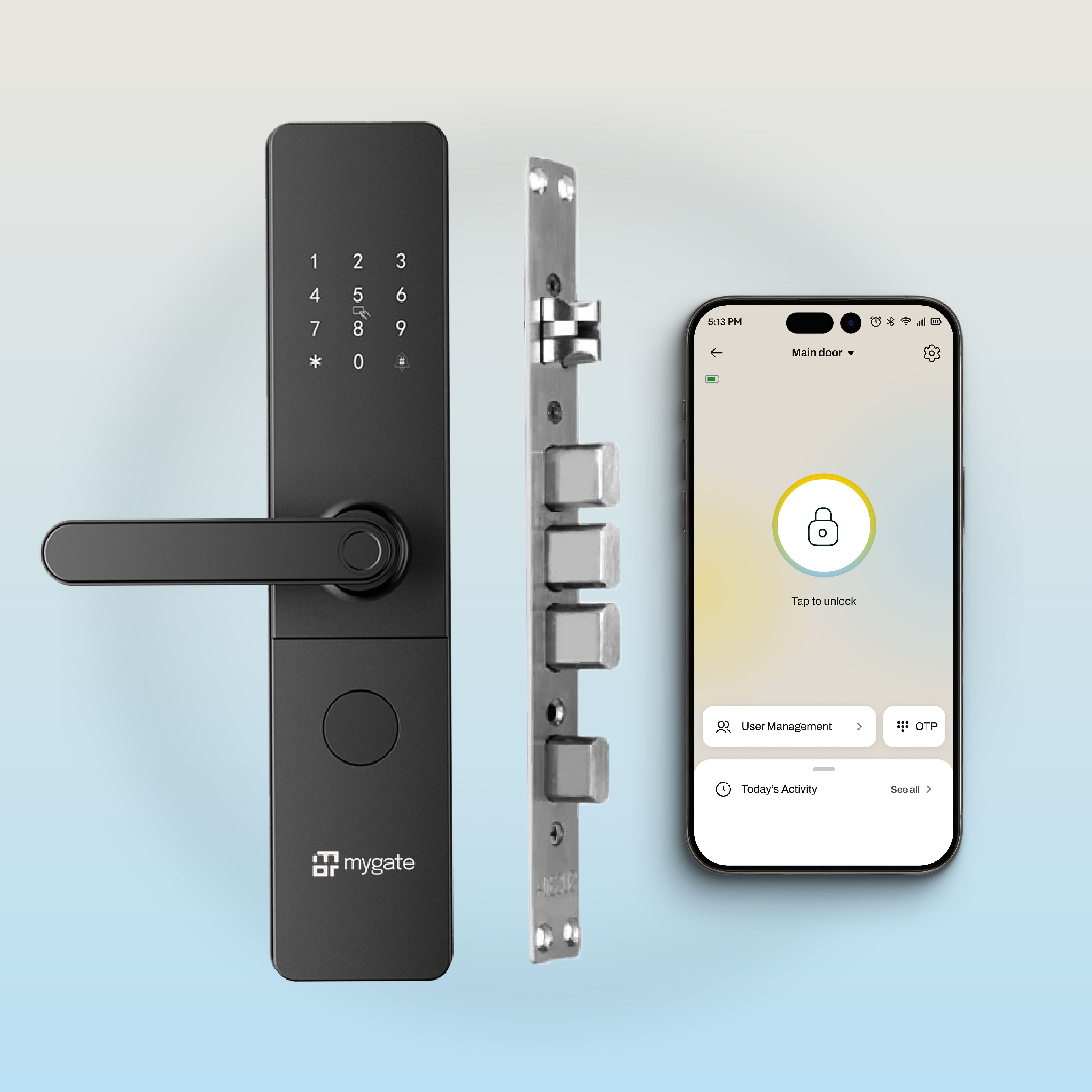 Mygate Plus Lock (2026 Model)|6-Way Unlock - Fingerprint, PIN, OTP, App, RFID, Key|3Y Warranty Smart Door Lock