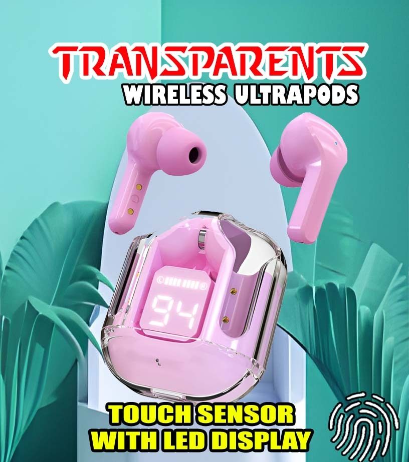 crecro Ultrapod Bluetooth Earbuds Headset Crystal Transparent Design,LED Display W8 Smart Headphones-image-36