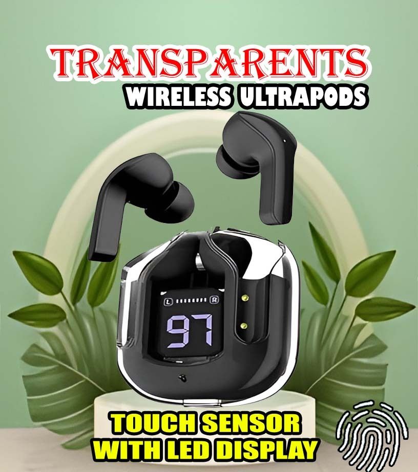 crecro Ultrapod Bluetooth Earbuds Headset Crystal Transparent Design,LED Display P68 Smart Headphones-image-35