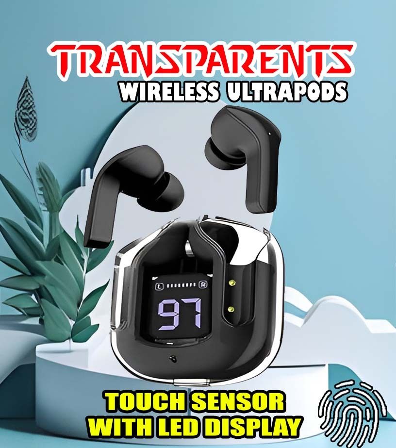 crecro Ultrapod Bluetooth Earbuds Headset Crystal Transparent Design,LED Display P20 Smart Headphones-image-44