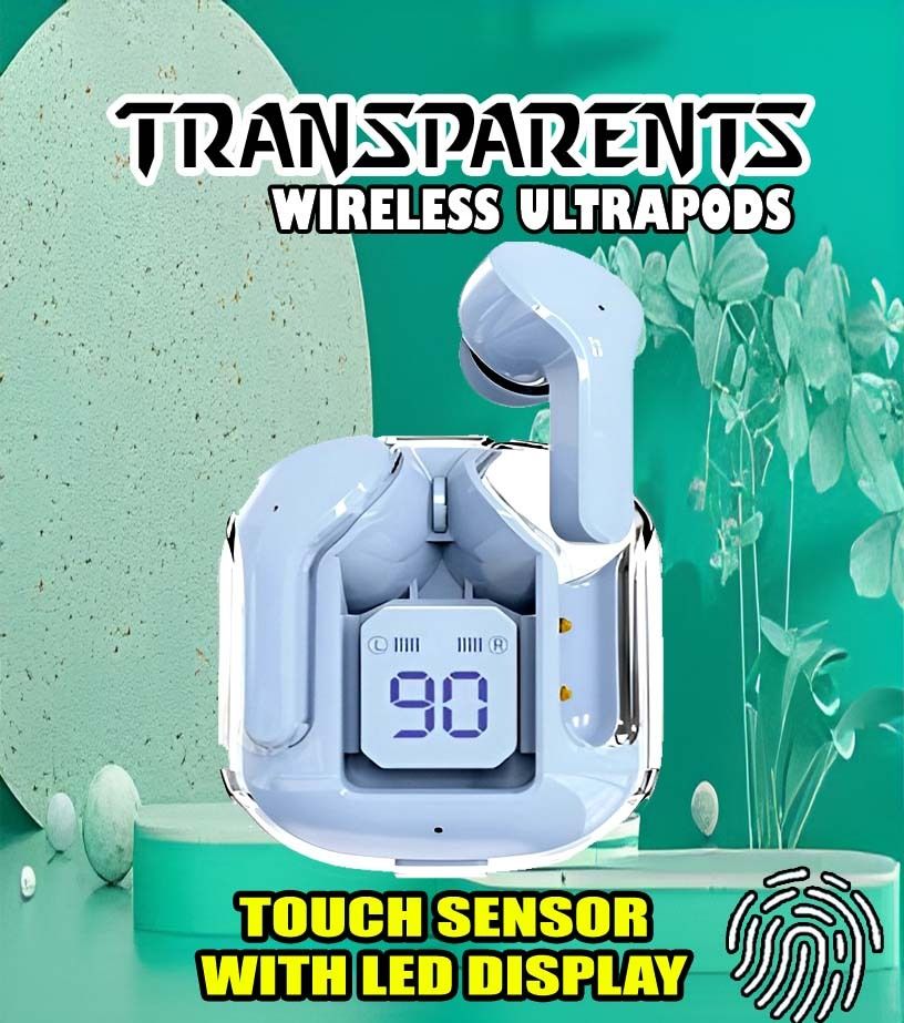 crecro Ultrapod Bluetooth Earbuds Headset Crystal Transparent Design,LED Display BK32 Smart Headphones-image-40