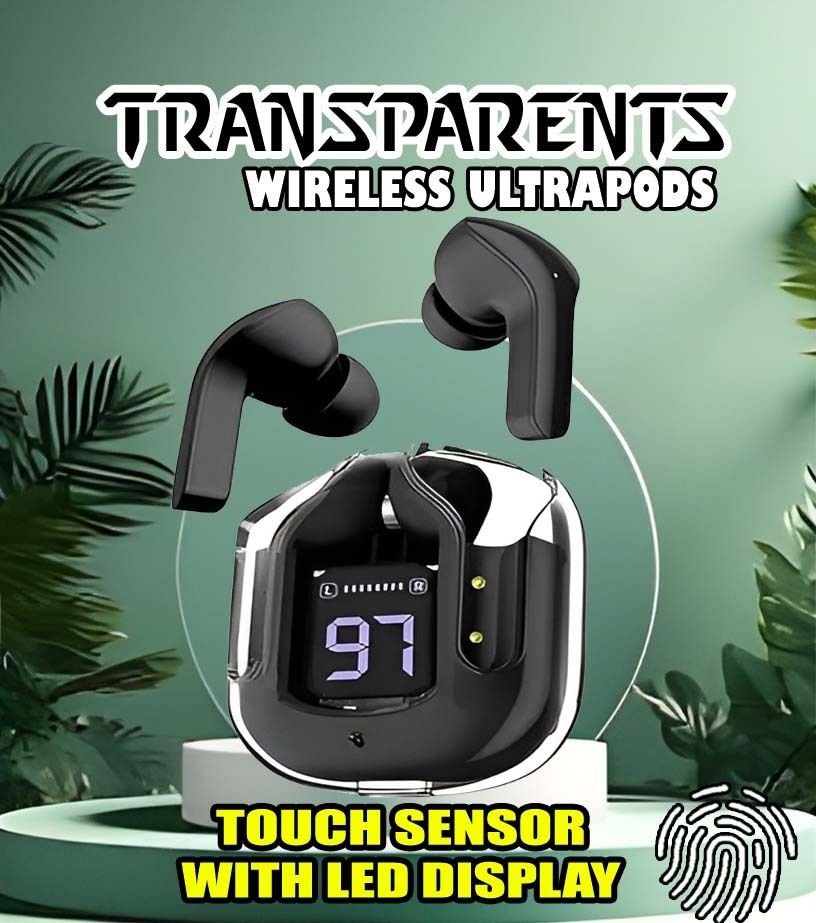 crecro Ultrapod Bluetooth Earbuds Headset Crystal Transparent Design,LED Display P26 Smart Headphones-image-39