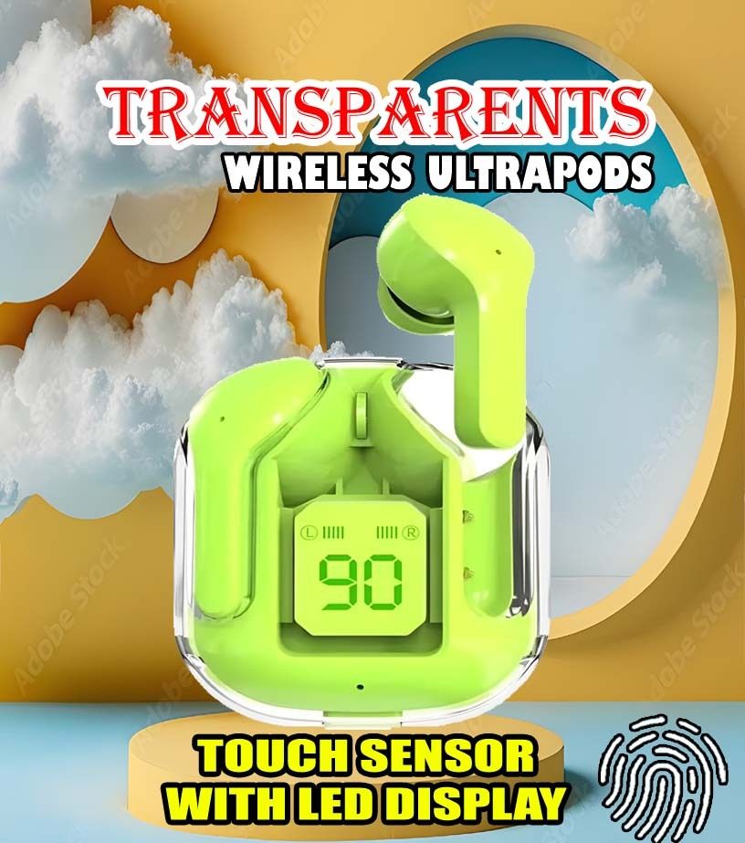 crecro Ultrapod Bluetooth Earbuds Headset Crystal Transparent Design,LED Display BU71 Smart Headphones-image-46