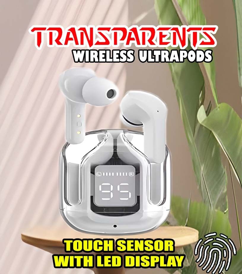 crecro Ultrapod Bluetooth Earbuds Headset Crystal Transparent Design,LED Display GR2 Smart Headphones-image-40