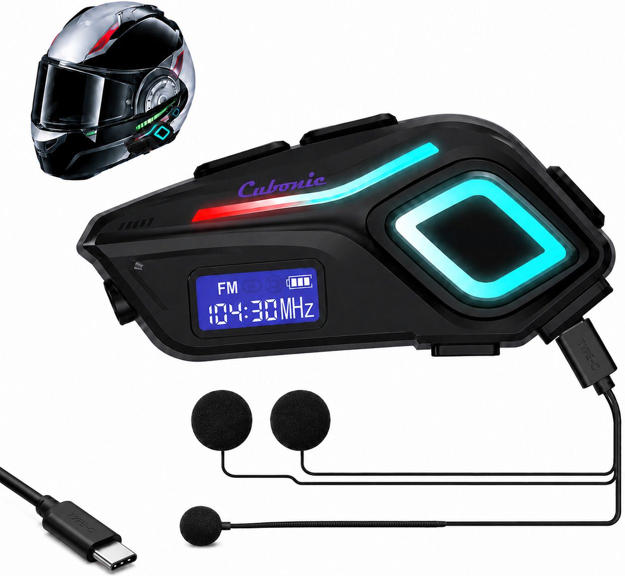 Cubonic RideVibe K08 Dual Earphone BT Calling,FM, Music, Voice Assist Helmet Device Smart Headphones-image-41