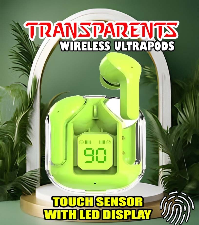 crecro Ultrapod Bluetooth Earbuds Headset Crystal Transparent Design,LED Display BU4 Smart Headphones-image-36