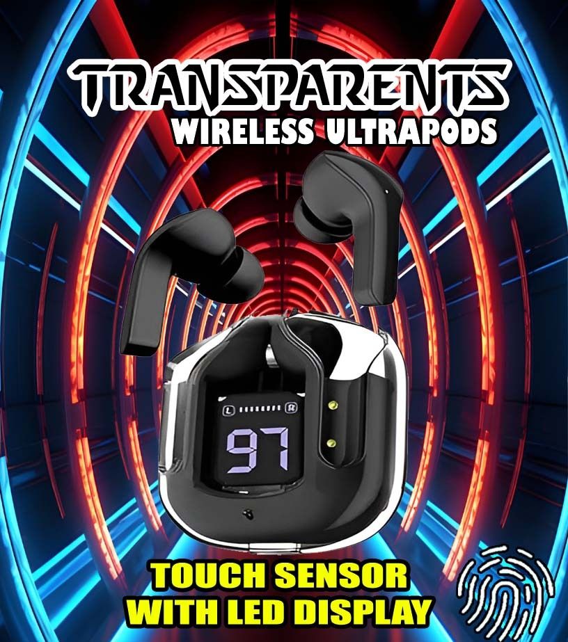 crecro Ultrapod Bluetooth Earbuds Headset Crystal Transparent Design,LED Display P45 Smart Headphones-image-44