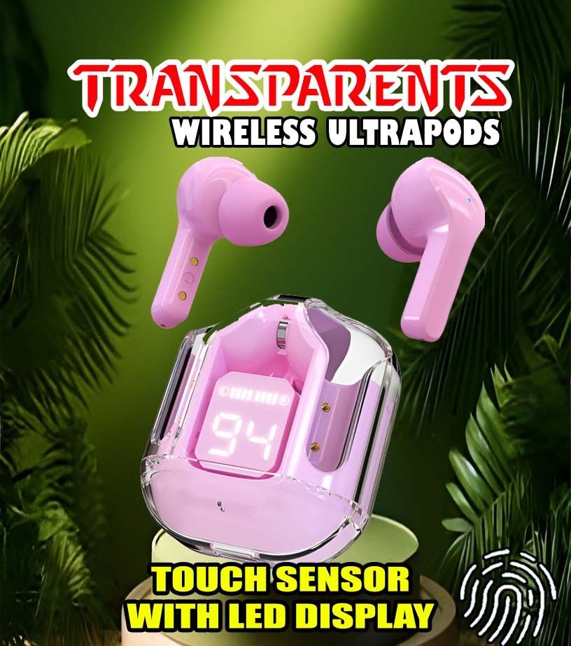 crecro Ultrapod Bluetooth Earbuds Headset Crystal Transparent Design,LED Display W5 Smart Headphones-image-24