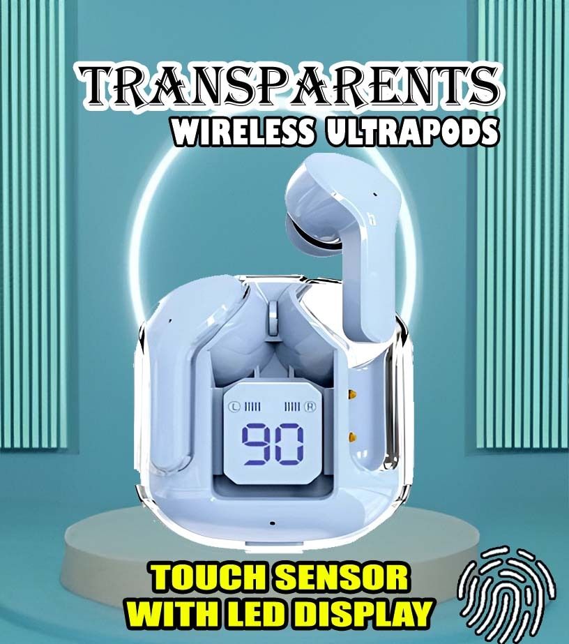 crecro Ultrapod Bluetooth Earbuds Headset Crystal Transparent Design,LED Display BK80 Smart Headphones-image-33