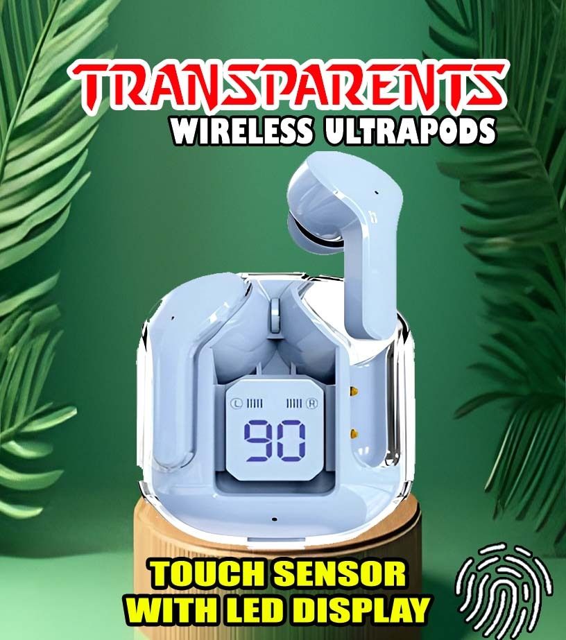 crecro Ultrapod Bluetooth Earbuds Headset Crystal Transparent Design,LED Display BK16 Smart Headphones-image-34