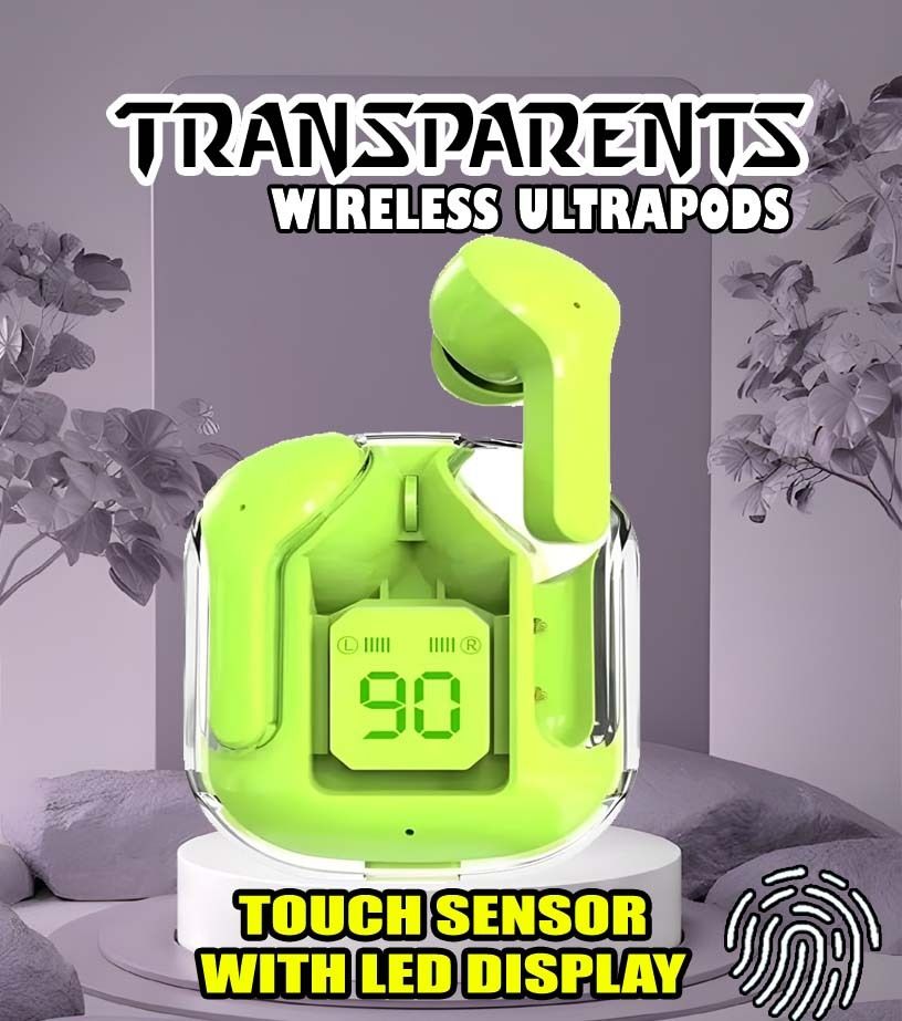 crecro Ultrapod Bluetooth Earbuds Headset Crystal Transparent Design,LED Display BU30 Smart Headphones-image-3