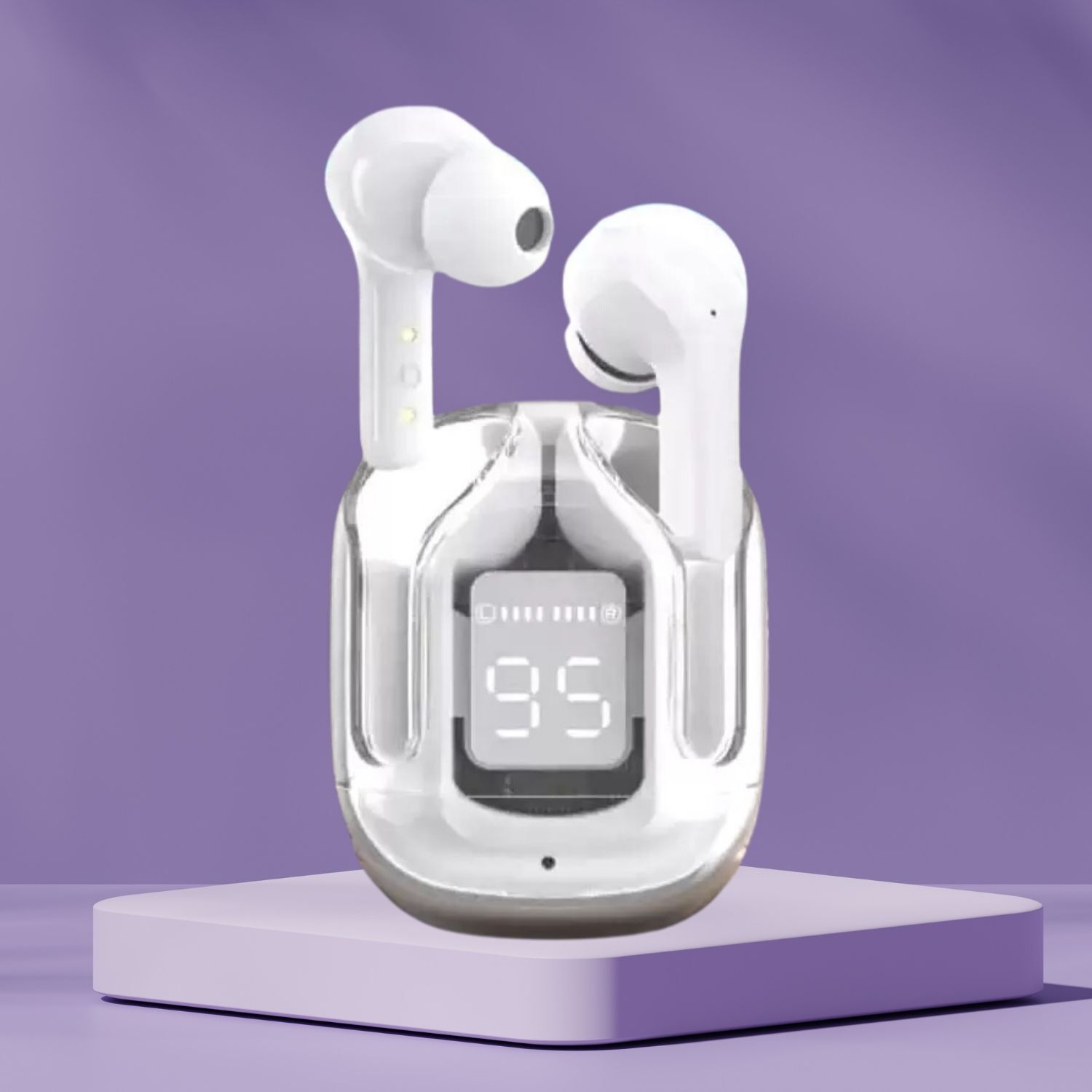 WristHive Max UltraPods (Wireless Earbuds) Transparent Charging Case, Digital Display W384 Smart Headphones-image-22