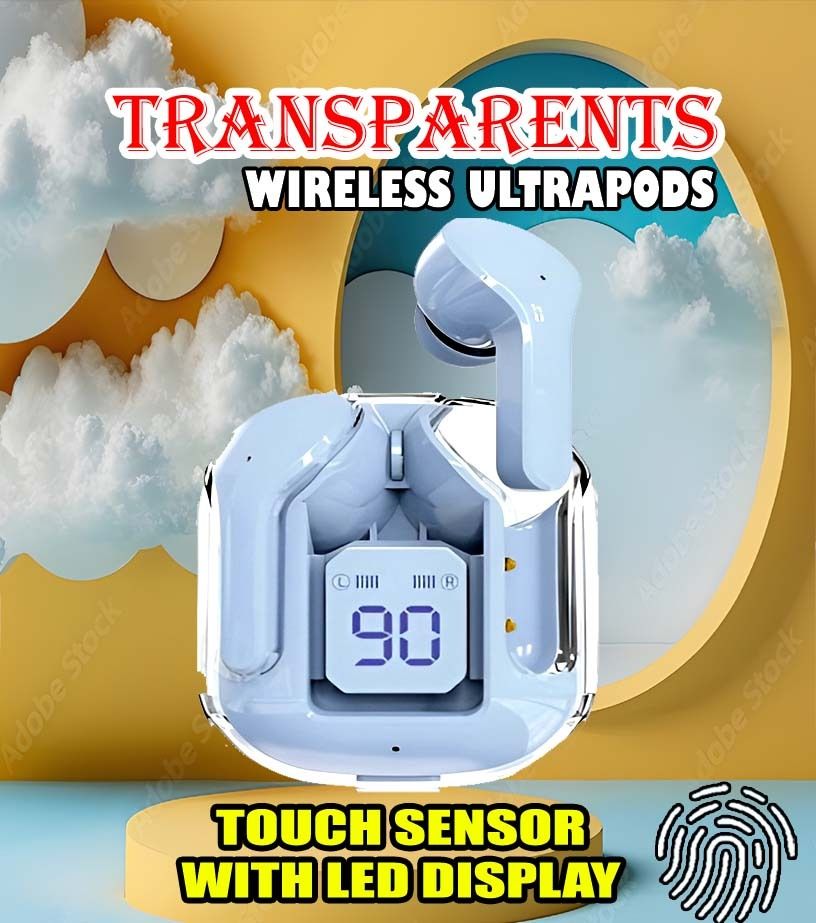 crecro Ultrapod Bluetooth Earbuds Headset Crystal Transparent Design,LED Display BK71 Smart Headphones-image-37
