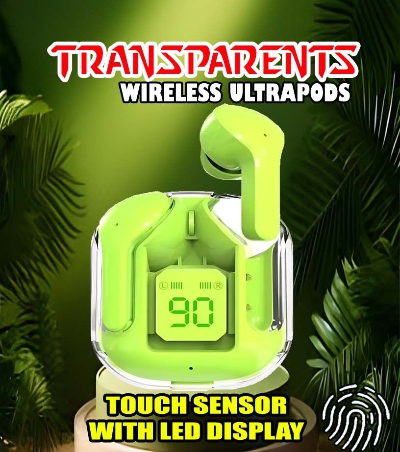 crecro Ultrapod Bluetooth Earbuds Headset Crystal Transparent Design,LED Display BU5 Smart Headphones-image-35