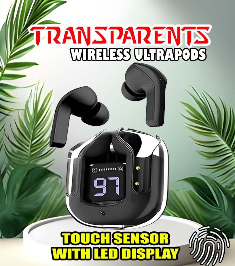 crecro Ultrapod Bluetooth Earbuds Headset Crystal Transparent Design,LED Display P21 Smart Headphones-image-47