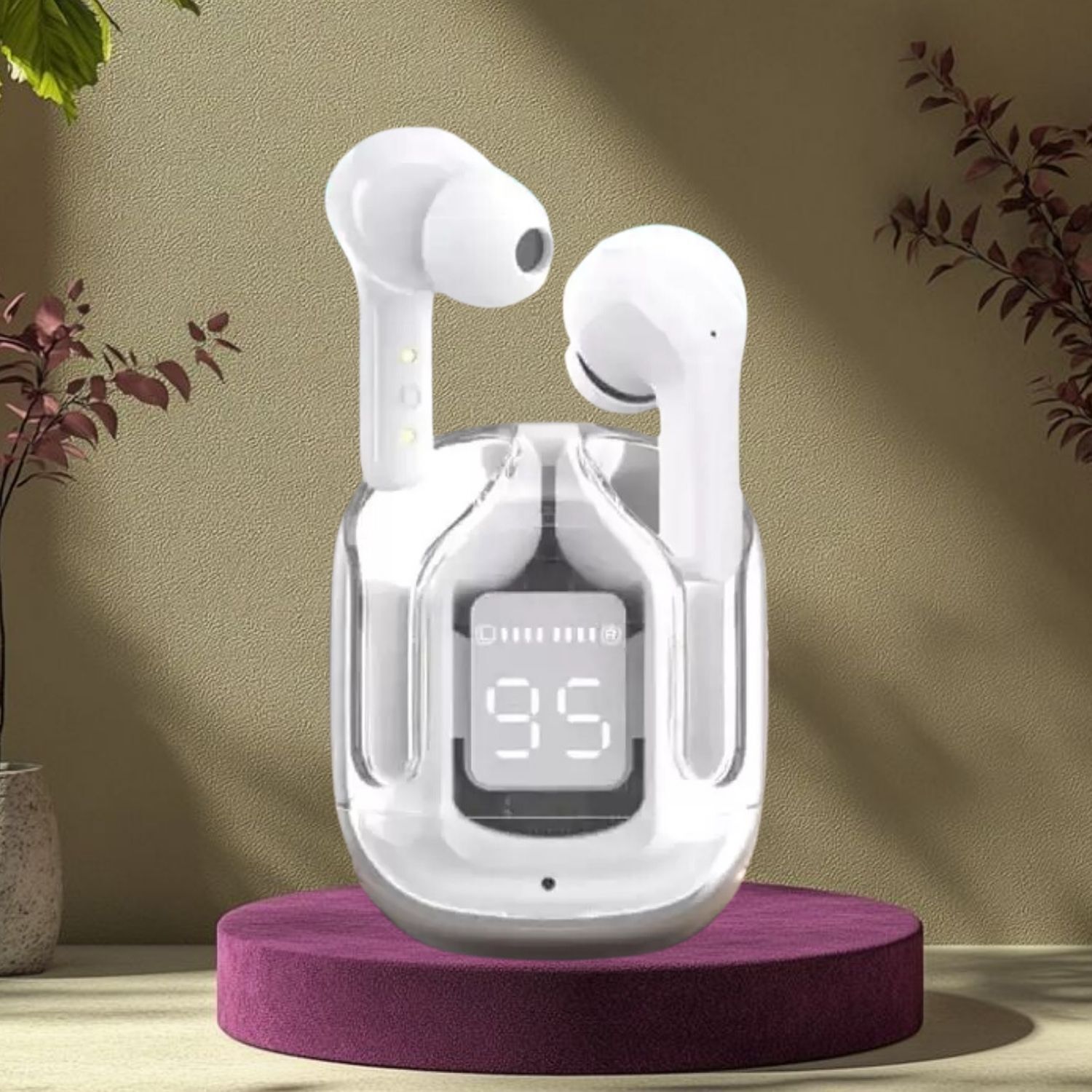 WristHive Max UltraPods (Wireless Earbuds) Transparent Charging Case, Digital Display W364 Smart Headphones-image-40