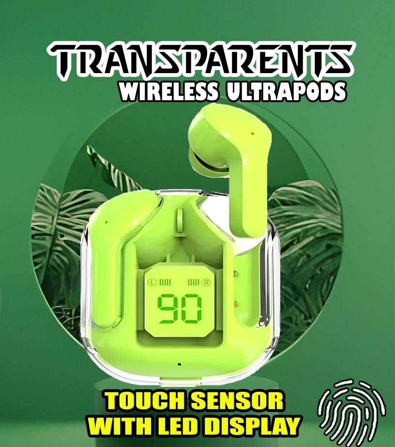 crecro Ultrapod Bluetooth Earbuds Headset Crystal Transparent Design,LED Display BU25 Smart Headphones-image-30