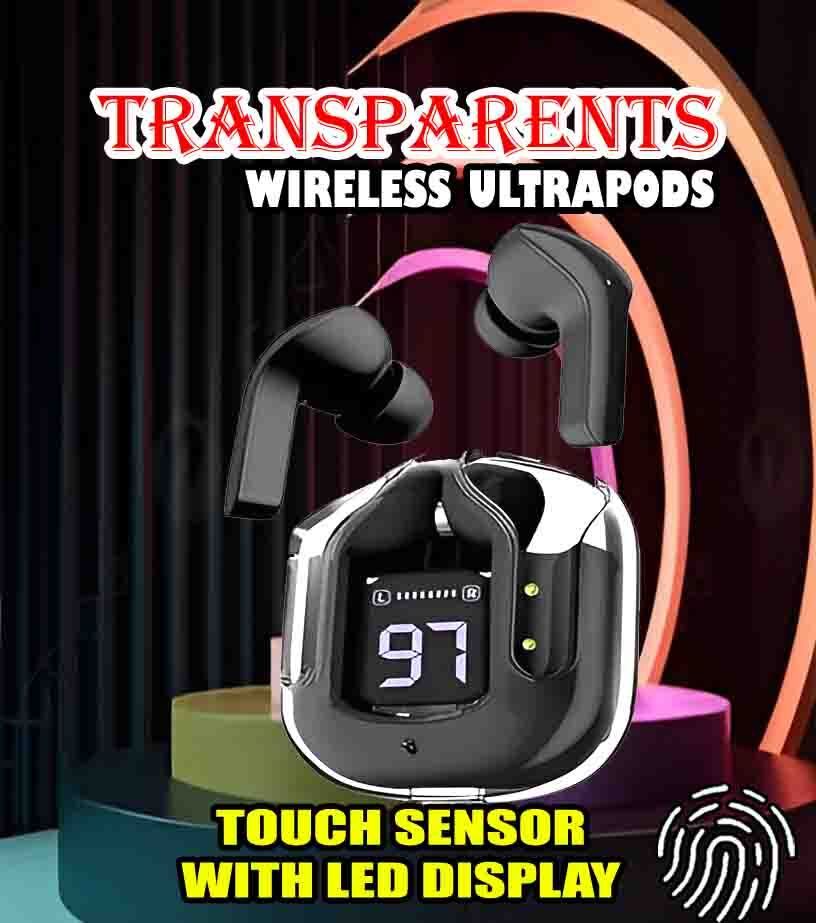 crecro Ultrapod Bluetooth Earbuds Headset Crystal Transparent Design,LED Display P85 Smart Headphones-image-29