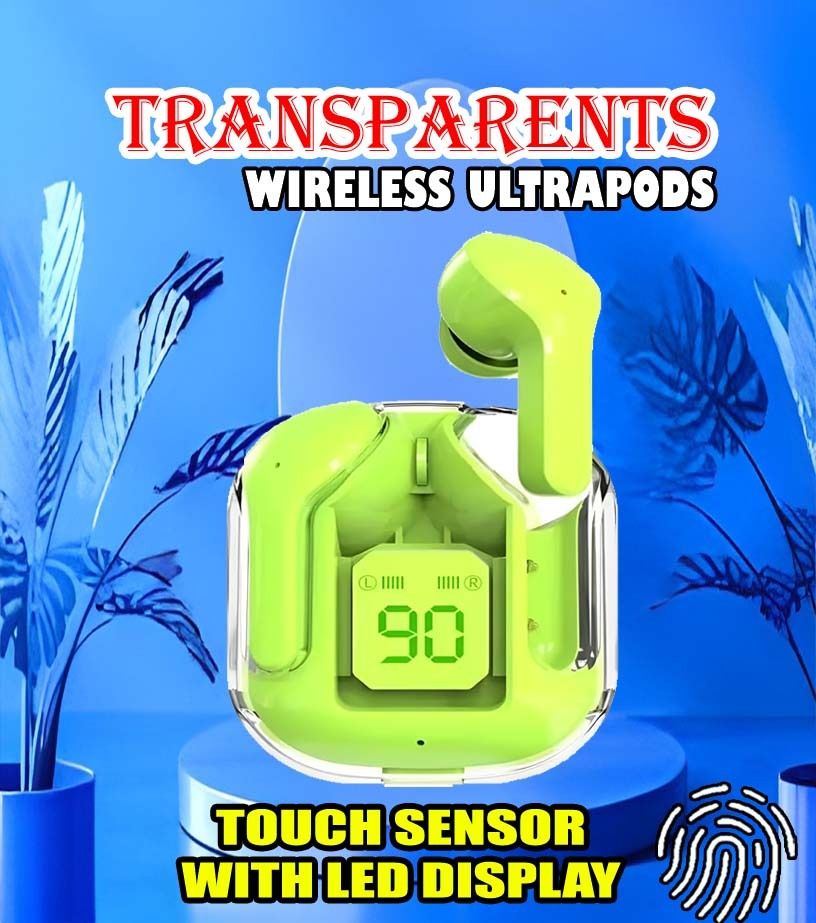crecro Ultrapod Bluetooth Earbuds Headset Crystal Transparent Design,LED Display BU77 Smart Headphones-image-31