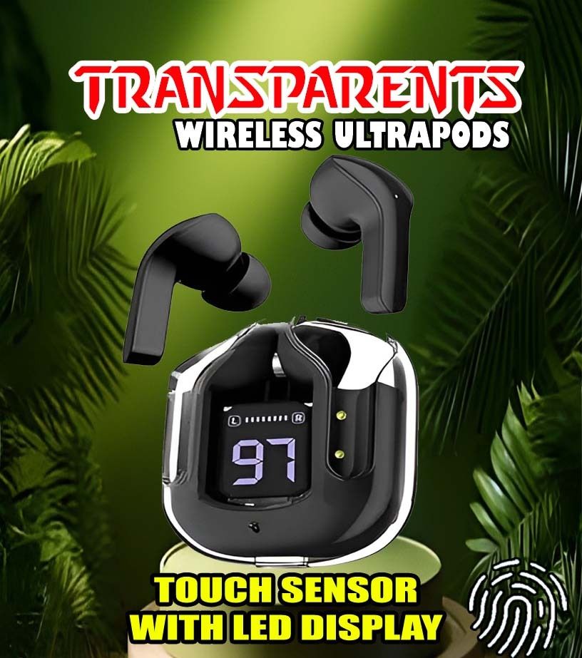 crecro Ultrapod Bluetooth Earbuds Headset Crystal Transparent Design,LED Display P5 Smart Headphones-image-48