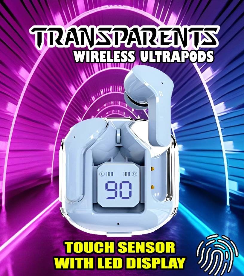 crecro Ultrapod Bluetooth Earbuds Headset Crystal Transparent Design,LED Display BK53 Smart Headphones-image-30