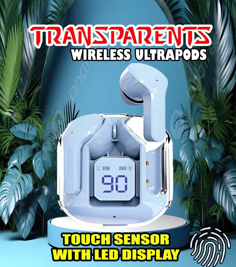 crecro Ultrapod Bluetooth Earbuds Headset Crystal Transparent Design,LED Display BK19 Smart Headphones-image-43