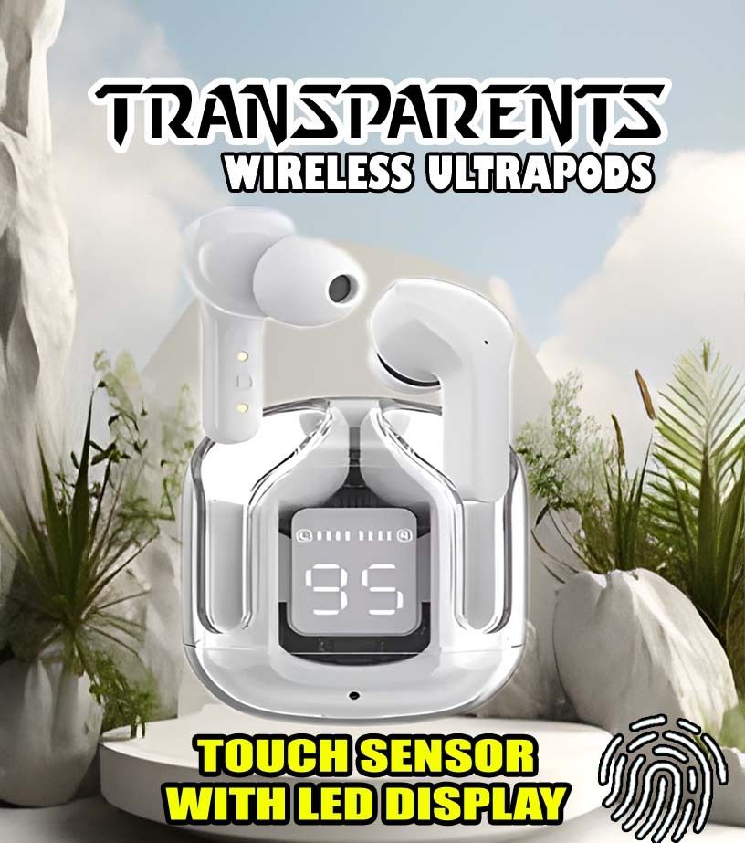 crecro Ultrapod Bluetooth Earbuds Headset Crystal Transparent Design,LED Display GR40 Smart Headphones-image-47