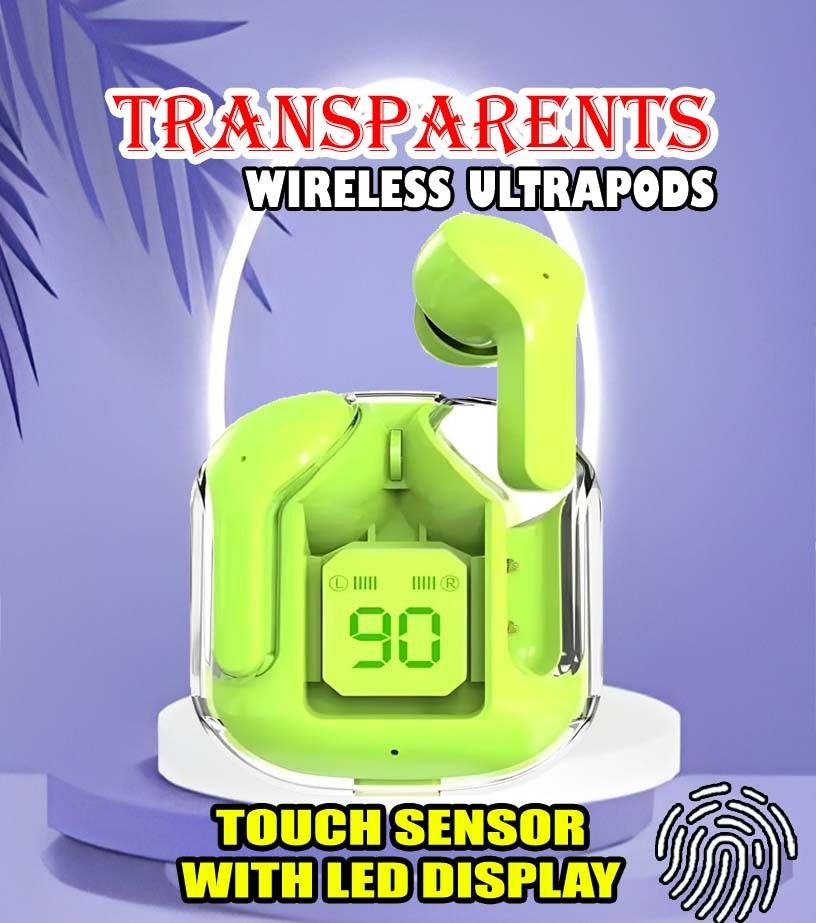 crecro Ultrapod Bluetooth Earbuds Headset Crystal Transparent Design,LED Display BU64 Smart Headphones