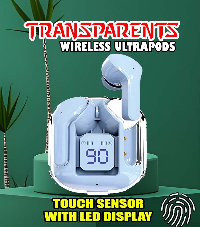 crecro Ultrapod Bluetooth Earbuds Headset Crystal Transparent Design,LED Display BK48 Smart Headphones-image-30