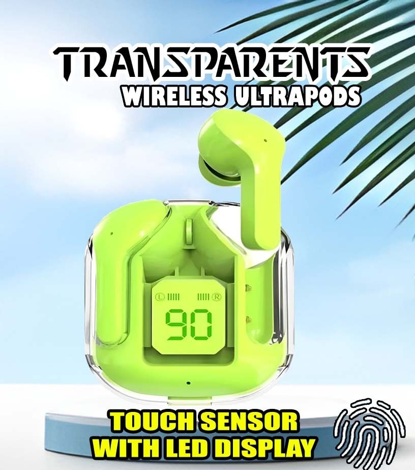 crecro Ultrapod Bluetooth Earbuds Headset Crystal Transparent Design,LED Display BU54 Smart Headphones-image-44