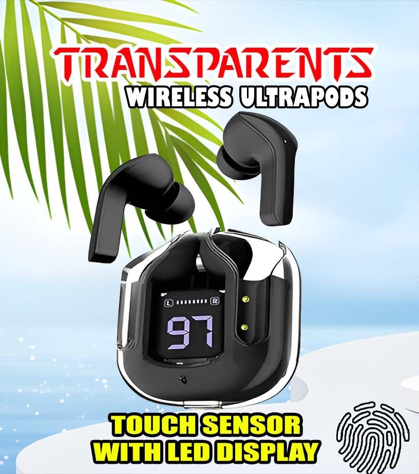 crecro Ultrapod Bluetooth Earbuds Headset Crystal Transparent Design,LED Display P7 Smart Headphones-image-40