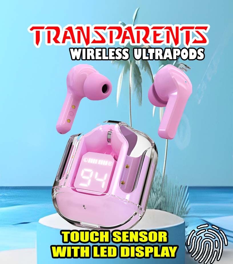 crecro Ultrapod Bluetooth Earbuds Headset Crystal Transparent Design,LED Display W1 Smart Headphones-image-39