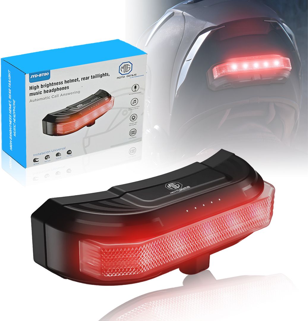 MOTO GENIUS BT80 Motorcycle Helmet Bluetooth Headset w/ LED Warning Light & Bass Speakers Smart Headphones-image-2