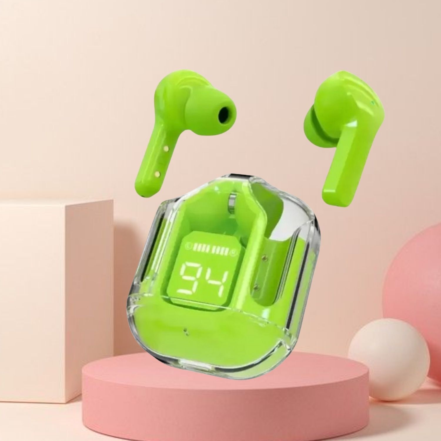 WristHive Max UltraPods (Wireless Earbuds) Transparent Charging Case, Digital Display W48 Smart Headphones-image-21