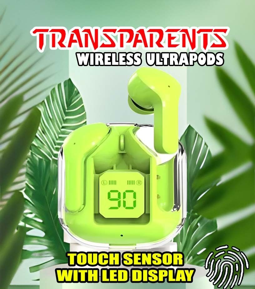 crecro Ultrapod Bluetooth Earbuds Headset Crystal Transparent Design,LED Display BU3 Smart Headphones-image-33