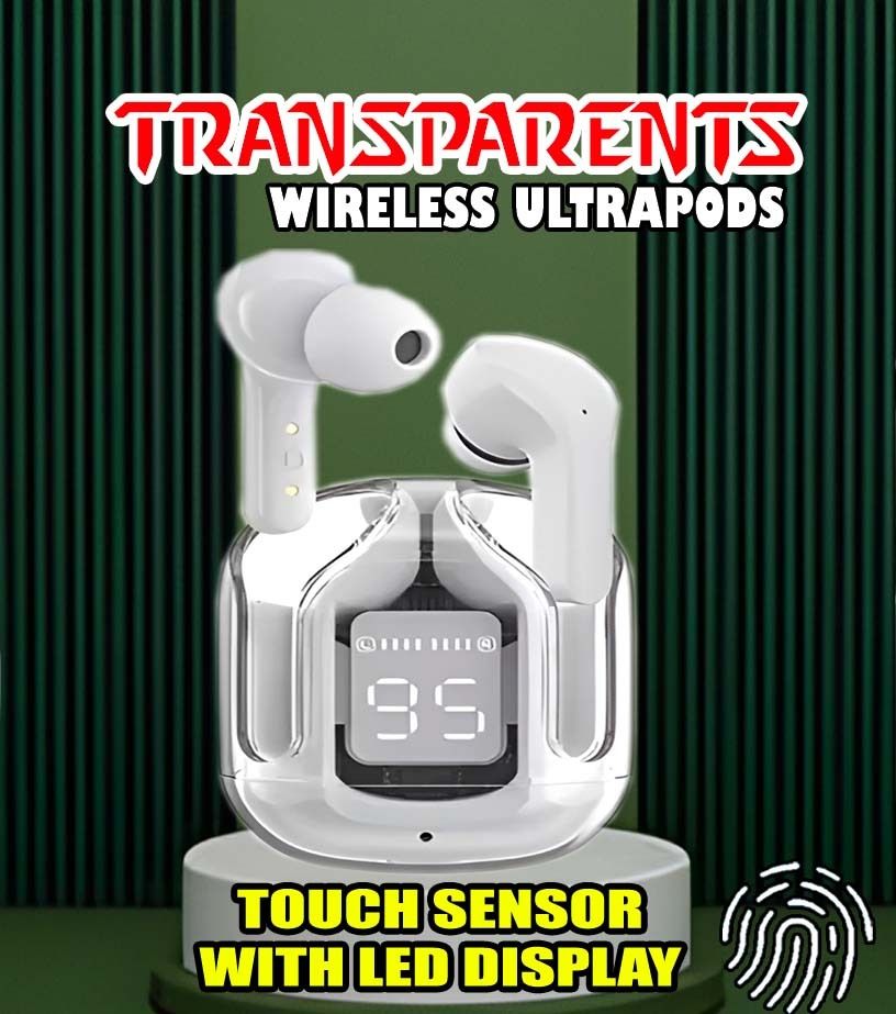 crecro Ultrapod Bluetooth Earbuds Headset Crystal Transparent Design,LED Display GR6 Smart Headphones-image-42