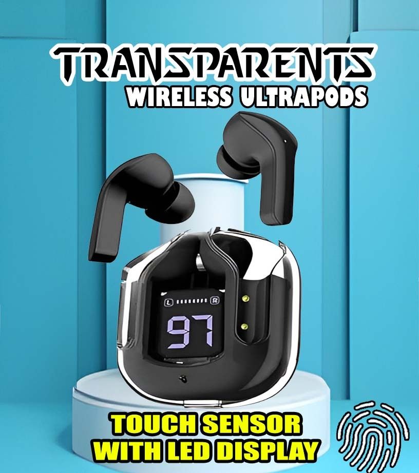 crecro Ultrapod Bluetooth Earbuds Headset Crystal Transparent Design,LED Display P29 Smart Headphones-image-32
