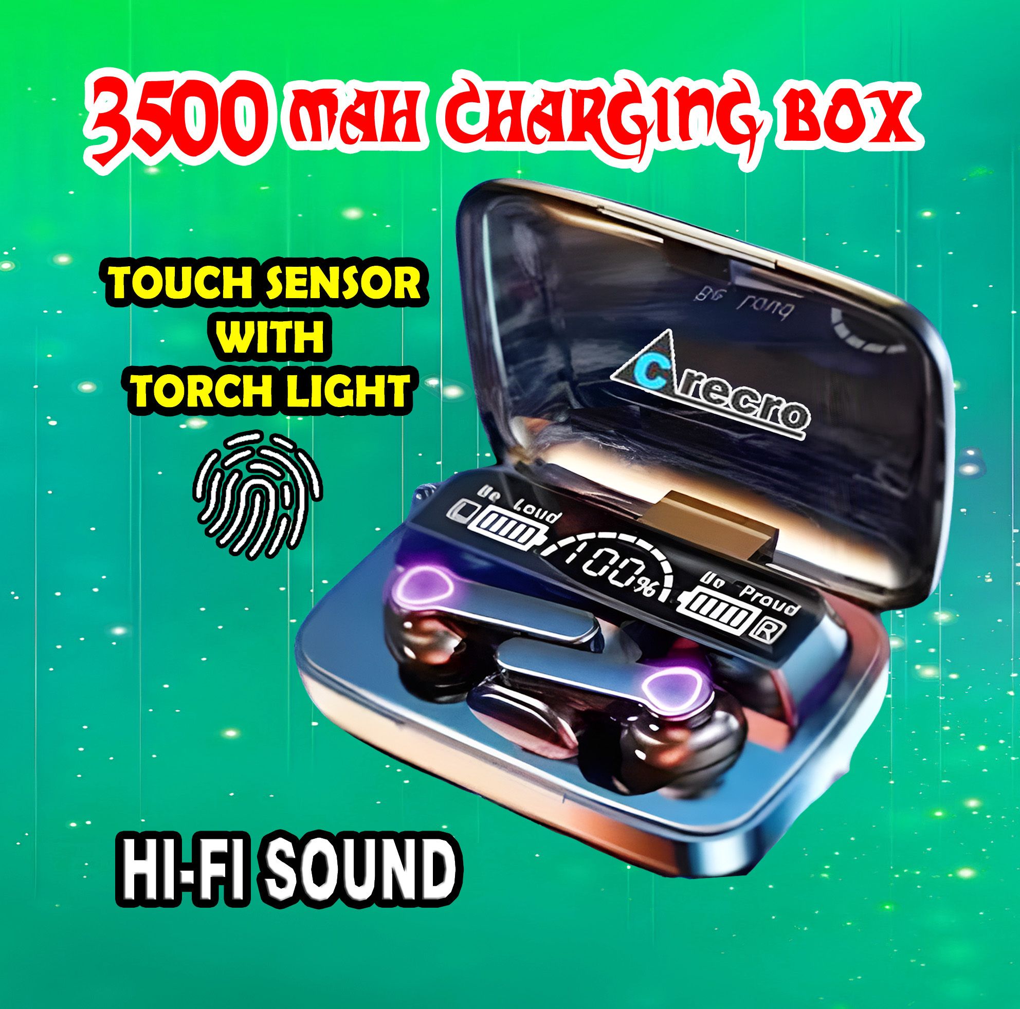 crecro M19 Bluetooth Headphone 5.1 Wireless Bluetoth Headset (Black,True Wireles) A103 Smart Headphones