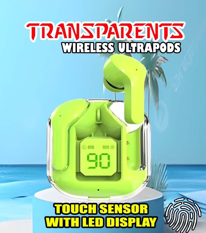 crecro Ultrapod Bluetooth Earbuds Headset Crystal Transparent Design,LED Display BU1 Smart Headphones-image-38