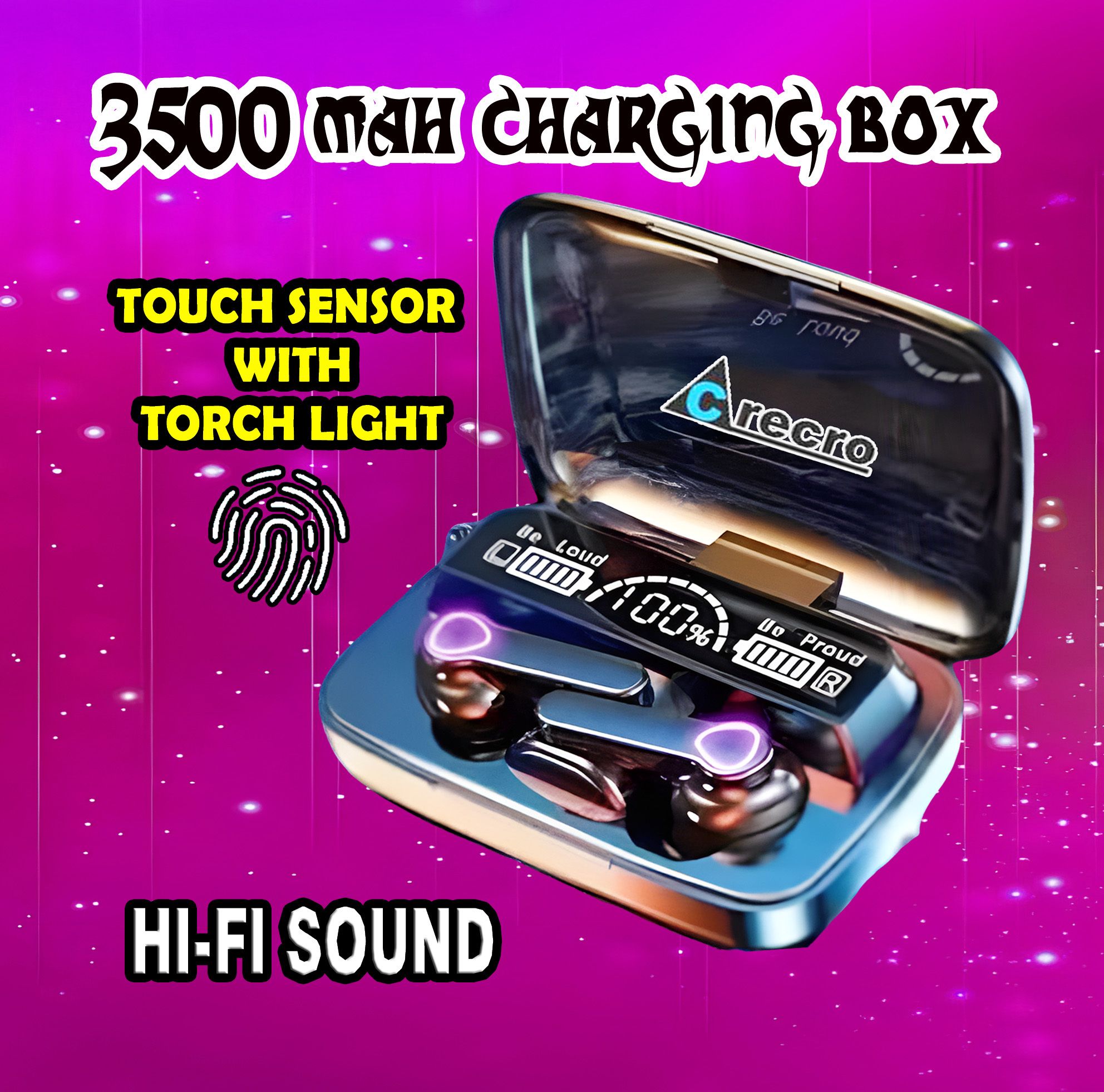 crecro M19 Bluetooth Headphone 5.1 Wireless Bluetoth Headset (Black,True Wireles) A104 Smart Headphones